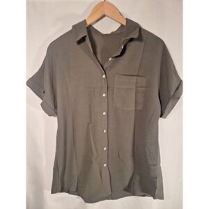 RP0154 Womens Dark Grey Short Sleeve Button Down Shirt Size M RP0154DG0M